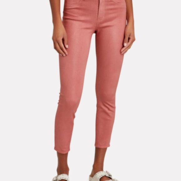 SOLD! L’AGENCE Margot High Rise Skinny Jeans Coated Dusty Rose - Picture 2 of 15